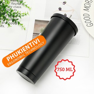 [ Tặng Ống Hút Inox ] Ly giữ nhiệt 750ml & 500ml  - Cốc giữ nhiệt INOX304 ( Màu Bạc - Vàng Hồng - Đen )
