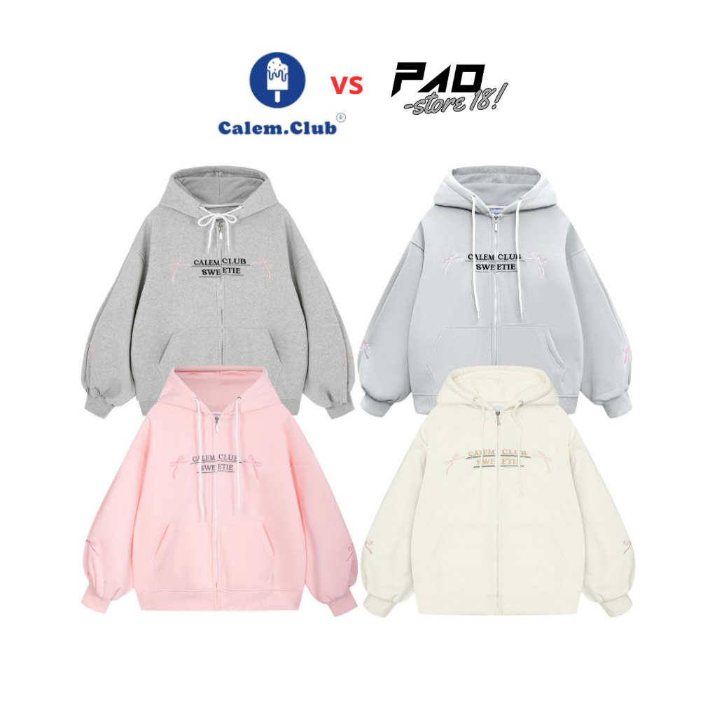  Calem Club - Áo khoác Hoodie zip nỉ thêu Nơ SWEETIE nón to có túi trong form rộng unisex PAO_STORE18 