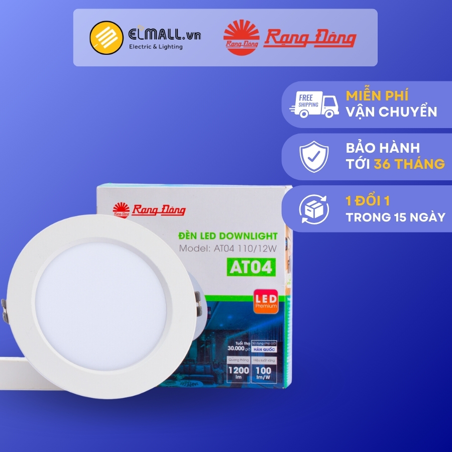 Đèn led downlight Rạng Đông AT04 3000K/6500K, ánh sáng vàng, trắng, đèn âm trần CHÍNH HÃNG