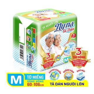  Tã Dán Người Lớn NYNA Size  M; M L; L XL 10 Miếng siêu mềm siêu thấm - Bỉm dán tã gười Già Nyna - Tả dán tả giấy cho n 