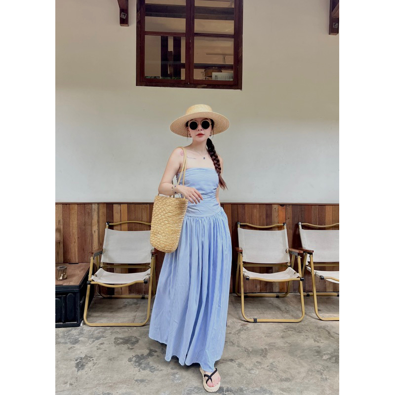 Váy dài đi biển váy trễ vai phong cách hàn quốc hàng thiết kế loại 1 hình chính chủ Hana dress | BigBuy360 - bigbuy360.vn