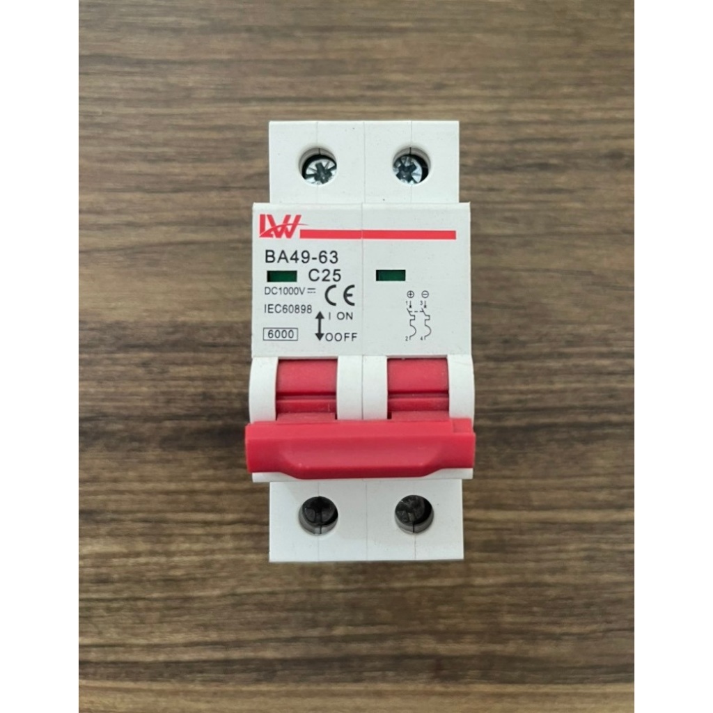 Attomat MCB DC 2P 25A, 32A, 63A 1000V LW - át 1 chiều DC Solar - chống sét DC spd