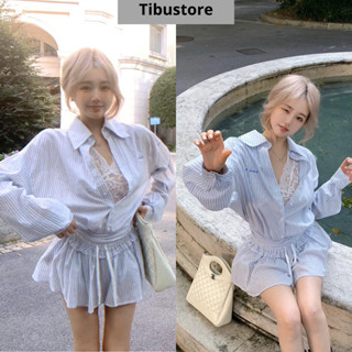 Set Áo Sơ Mi Kẻ Sọc Xanh CÓ ÁO REN Phối Chân Váy Xoè Viền Bèo TIBU Set Đồ Nữ Tiểu Thư Tôn Dáng Đi Học Chơi Sang Chảnh 25