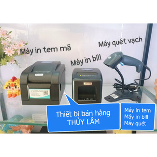 Bộ 3 thiết bị bán hàng: Máy in hóa đơn K80, Máy in tem mã vạch, Máy quét mã vạch. Thiết bị tính tiền cho shop