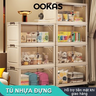 OOKAS Tủ Nhựa Đựng Đồ Gấp Gọn Rộng 50cm,Tủ Đựng lật bìa,Tủ nhựa đựng đồ dung tích lớn tủ quần áo，tủ nhựa 5 tầng đa sắc