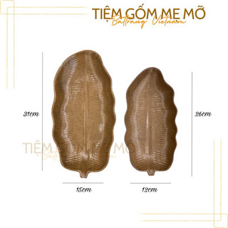 Đĩa sứ khay sứ hình lá chuối men nâu gốm Bát Tràng
