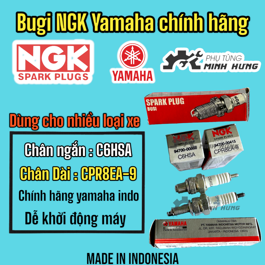 Bugi NGK YAMAHA INDONESIA chính hãng chân dài và chân ngắn C6HSA , CPR8EA-9 >>>>>>>