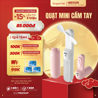Quạt mini cầm tay gấp gọn MEGUN dung lượng pin 2000mAh tích hợp làm sạc dự phòng điện thoại  3 chế độ gió