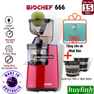 Máy ép trái cây chậm Biochef 666 - Sản xuất Australia - Bảo hành 15 năm - Tặng cân sức khoẻ Tanita Nhật Bản
