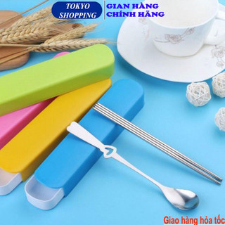 Set đũa thìa inox kèm hộp đựng siêu tiện dụng