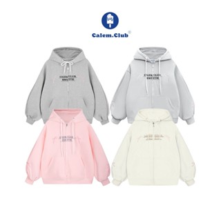 Calem Club - Áo khoác Hoodie zip nỉ thêu Nơ SWEETIE nón to có túi trong form rộng unisex