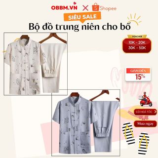 Bộ quần áo cổ tàu, quần áo trung niên tặng bố tặng ông cao cấp _cổ tàu ngắn tay