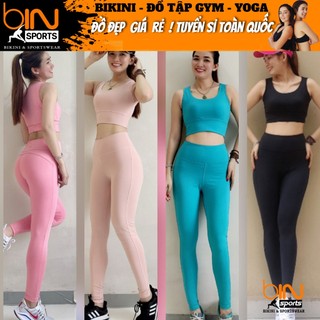 Bộ đồ tập gym yoga aerobic thể thao nữ áo bra kèm mút và quần dài chất liệu thun poly thoáng mát BINSPORTS BD076
