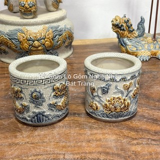 Bát Hương Mini Siêu bé 12cm đồ thờ cúng - bộ thờ cúng Đắp Nổi Hoạ tiết Sen Rồng (KHÔNG BAO GỒM ĐẾ)