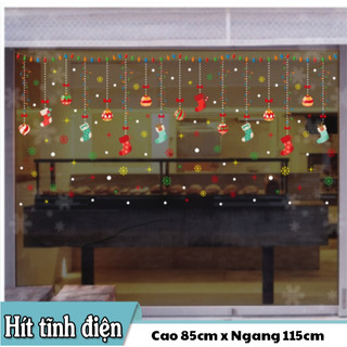 Decal Trang Trí Noel Hai Mặt Hít Tĩnh Điện Không Dơ Kính- Dây Đèn sắc màu phối Vớ Phụ Kiện