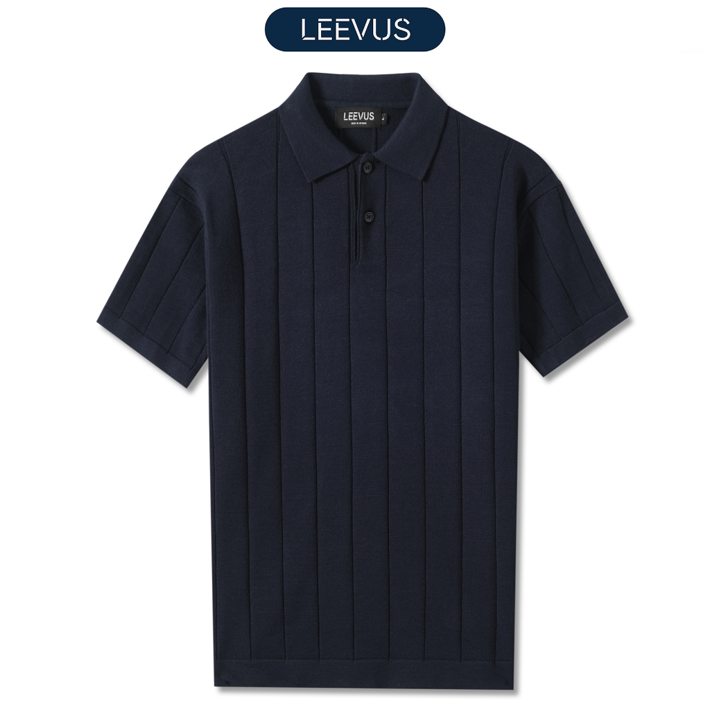   TẶNG HỘP CHO ĐƠN TỪ 499K  Áo polo LEN DỆT KIM STRIPED KNIT xanh navy kiểu dáng Hàn Quốc sang trọng LEEVUS APL338 