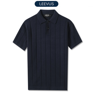 Áo polo LEN DỆT KIM STRIPED KNIT xanh navy cao cấp, kiểu dáng classic Hàn Quốc sang trọng - LEEVUS APL331