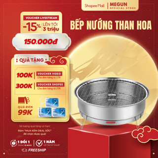 Bếp nướng than hoa MEGUN không khói nướng thịt BBQ ngoài trời cao cấp chất liệu thép chịu nhiệt