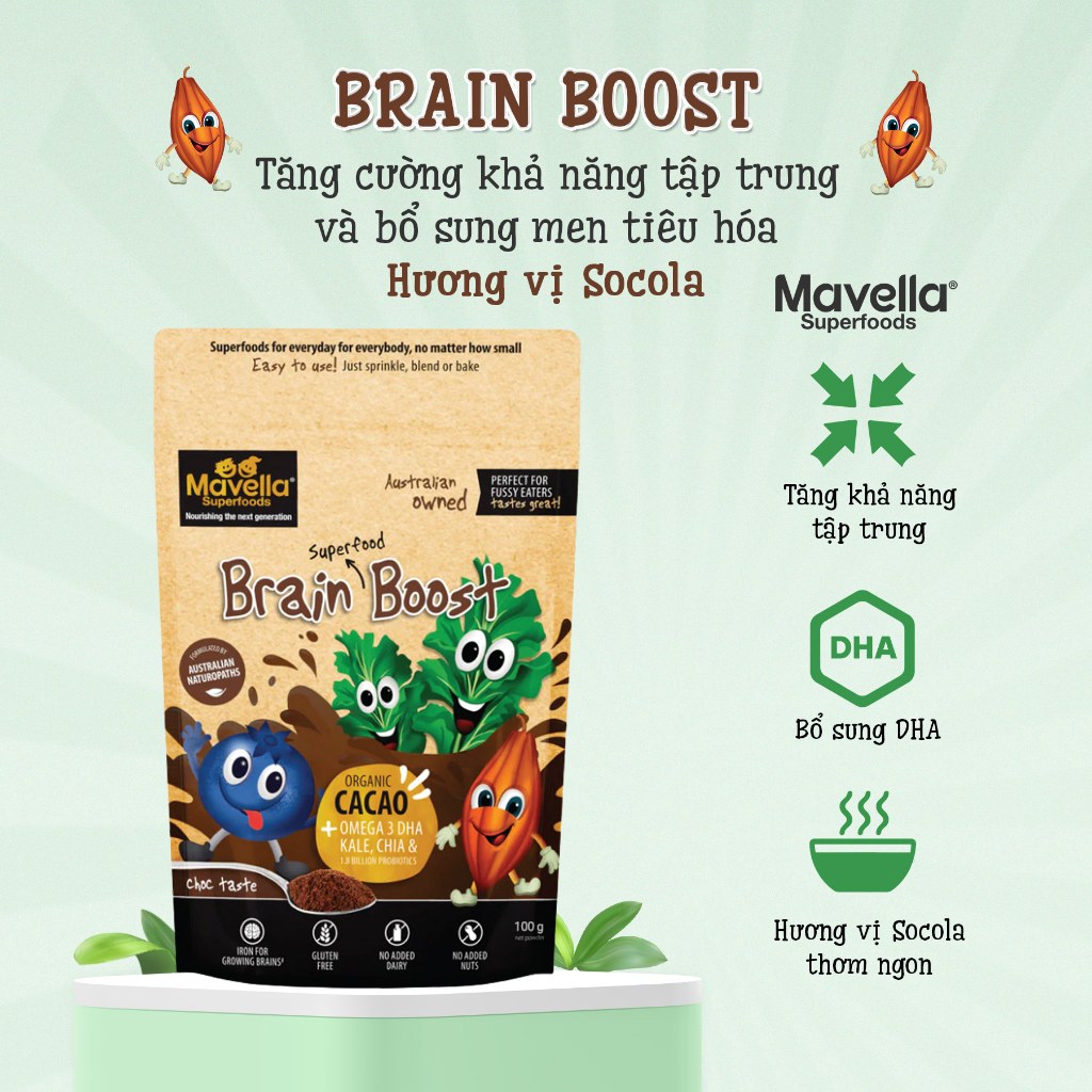 Bột lắc sữa bổ sung chất xơ, rau củ, hỗ trợ táo bón Mavella Úc giải pháp tăng cường miễn dịch cho bé dị ứng đạm bò