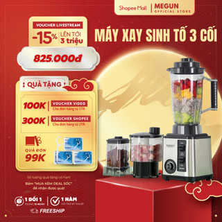 Máy Xay Sinh Tố Đa Năng MEGUN Máy Xay Công Nghiệp 3 Cối Xay Công Suất 500W, Xay Khỏe, Tiện Lợi