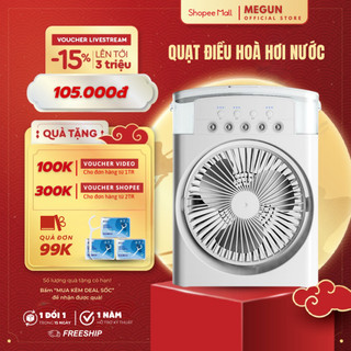 Quạt Điều Hòa Hơi Nước Mini MEGUN, quạt hơi nước để bàn dung tích 600ml có đèn led 3 chế độ gió