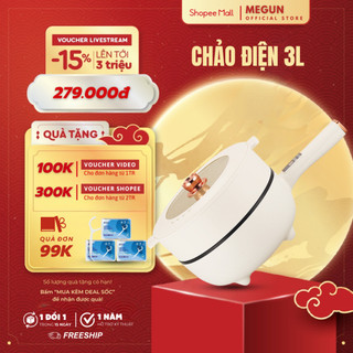 Chảo Điện Đa Năng Chống Dính Mini MEGUN Dung Tích 3L Nồi Lẩu Điện Có Tay Cầm Điều Chỉnh Nhiệt Độ