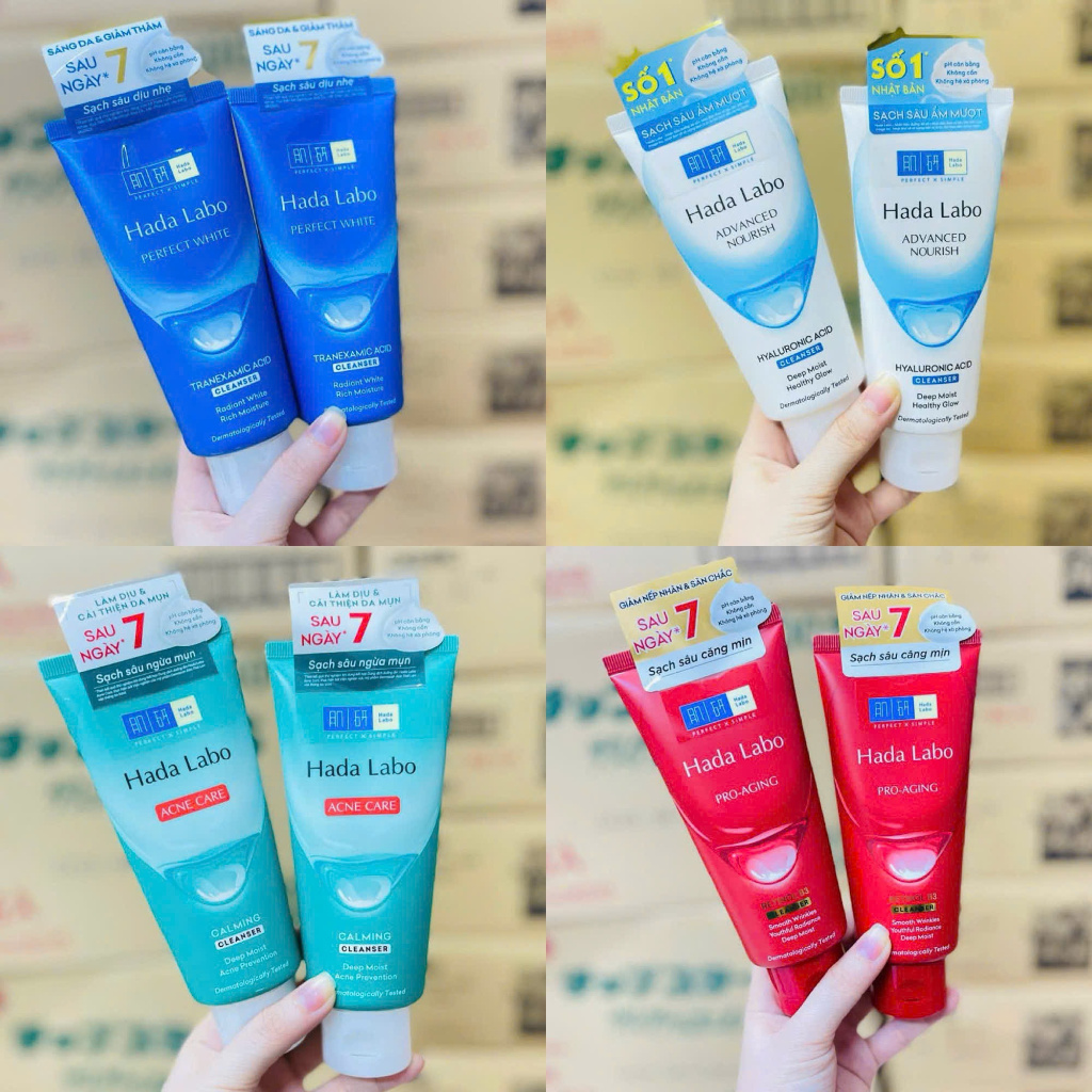 Sữa rửa mặt Hada Labo Dưỡng Ẩm Trắng Da Giảm Mụn không nhờn rít 80g | Kem rửa mặt trắng sáng Hada
