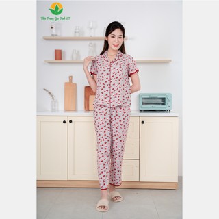 Bộ lanh mặc nhà Pijama quần dài, áo cộc tay nữ - Thời Trang Gia Đình VT B08.2414