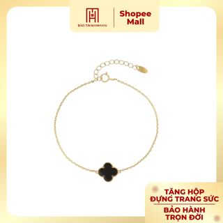 Lắc tay vàng 10k mặt 1 cỏ 4 lá đá đen dây đơn bảo tín mạnh hải pyltv10kd0-311004