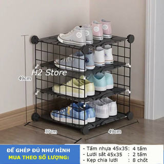 Kệ để giày tiện ích nhựa pha lưới 4 tầng màu đen.