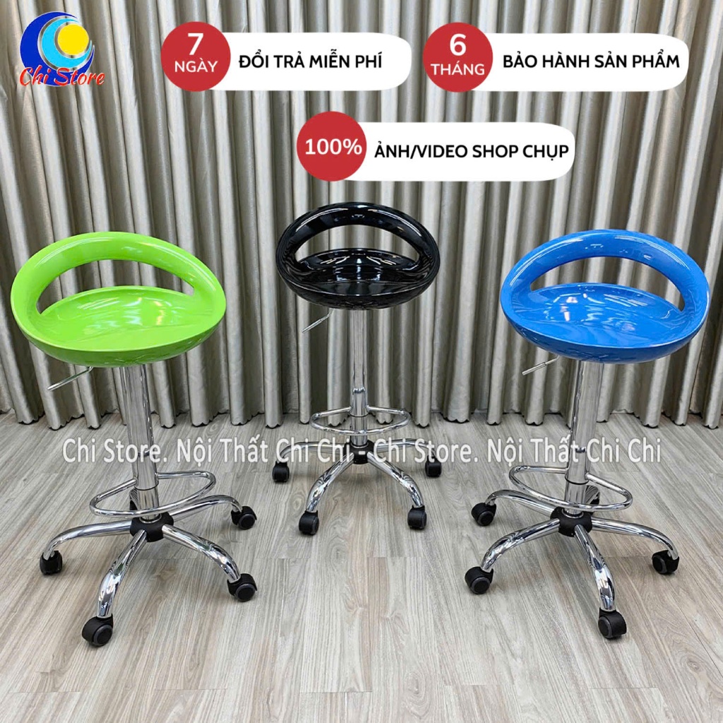 Ghế Make up Trang Điểm Đẹp Tựa Khoét Lỗ Nâng Hạ 65-85cm, Ghế Quầy Bar Thu Ngân Cao Xoay 360 Độ Nhựa 