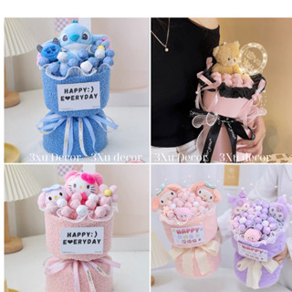 [ Tặng kèm túi+đèn+thiệp] Bó hoa gấu bông  mix kẹo chupachup làm quà tặng sinh nhật, quà 1/6, quà trung thu, 20/10