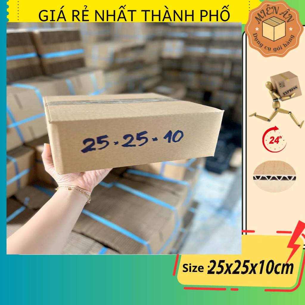 Hộp giấy, thùng carton size 25x25x10 hộp carton gói hàng Everest