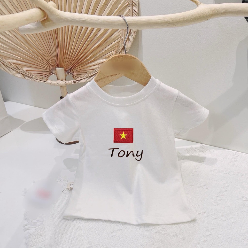 (THÊU/IN TÊN) Áo Phông Thêu/In Lá Cờ Việt Nam Thêu Tên Theo Yêu Cầu Cho Bé Cực Xinh Áo Thêu Tên Cho Bé Trai và Bé Gái