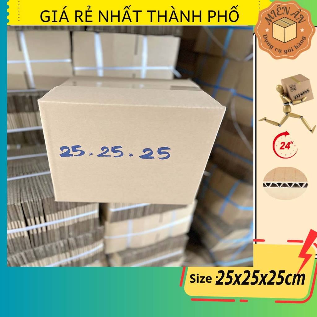 Hộp giấy, thùng carton size 25x25x25 giấy carton gói hàng Everest