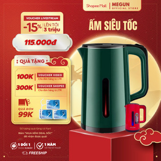 Ấm Siêu Tốc Đun Nước MEGUN Dung Tích 2.5L Bình Siêu Tốc Công Suất 1500W 2 Lớp Cách Nhiệt Tự Ngắt