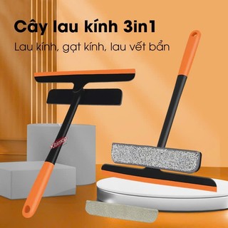 Cây lau kính cao cấp đầu xoay 360 độ, cây gạt kính thông minh 3 trong 1 đa năng, tiện lợi