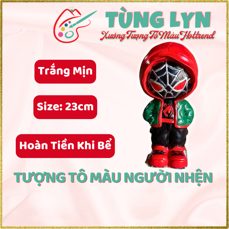 Tượng Tô Màu, Tượng Thạch Cao Người Nhện Mới, Size Trung Cao 23cm, Thạch Cao Tùng Lyn