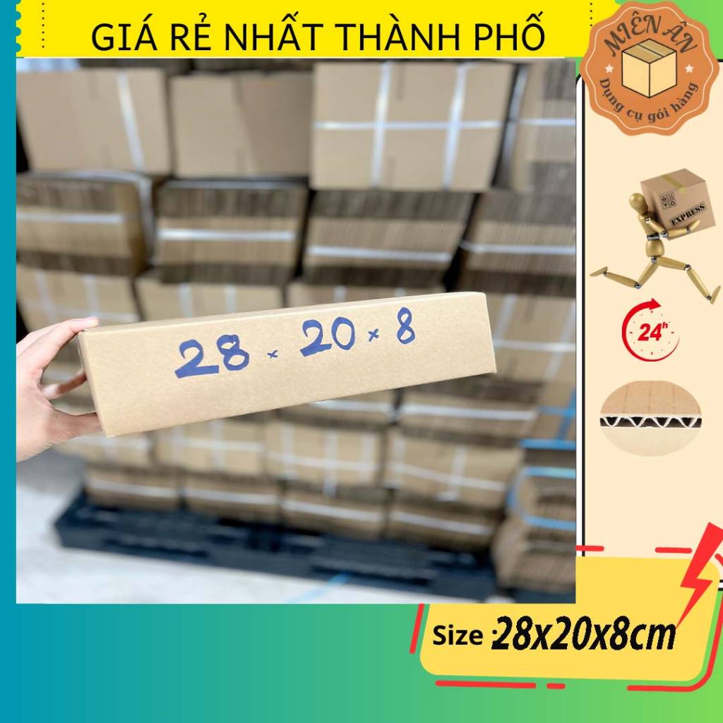 Hộp giấy, thùng carton size 28x20x8 cm, thùng carton gói hàng Everest