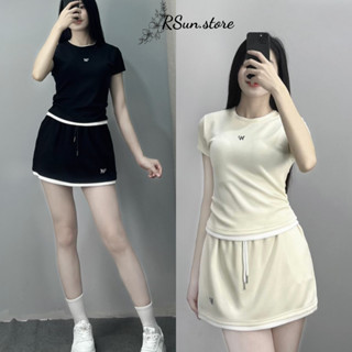 Sét váy áo croptop nhún eo mix chân váy dáng A phối viền bigsize chất umi RSun, Bộ áo cộc tay kèm chân váy cạp chun 290