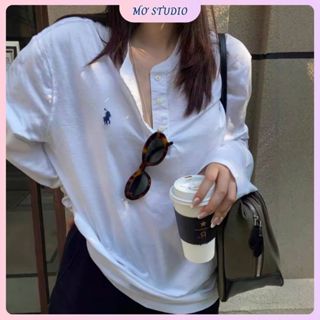 Áo thun dài tay basic thêu ngựa cao cấp phong cách Hàn Quốc