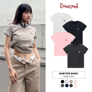 Áo thun baby tee 𝑩𝒚𝒄𝒂𝒎𝒄𝒂𝒎 basic black/white/grey mẫu mới 2024