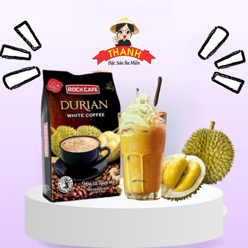  30 Gói Cà Phê SẦU RIÊNG - 30 Gói Cà Phê Dừa Rockcafe Rock cafe Vị Sầu Riêng - White Coffee Durian Coconut coffee 