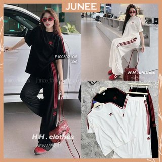  Set Bộ Đồ Nữ DAS Áo Phông Logo Thêu Ngực Phối Viền Kẻ Mix Quần Dài Suông Sọc Thân Kèm Logo Dáng Freesize 