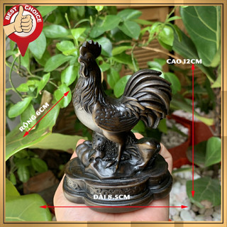 Tượng đá phong thủy con gà trống trang trí phong thủy để bàn làm việc - Cao 12cm - Màu nâu đen