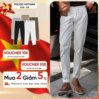 Quần khaki nam Polido chất vải không nhăn mềm mịn thoải mái đứng phom kiểu dáng slimfit thời trang
