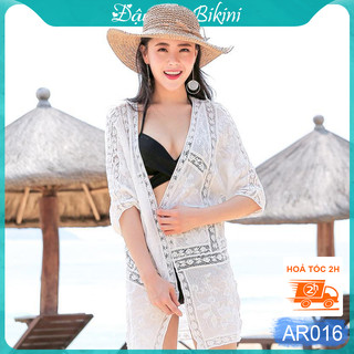 Áo choàng ren kimono đi biển, áo lưới khoác ngoài cao cấp, dáng dài qua gối, chất ren xịn đẹp dày dặn, mềm mại | AR016