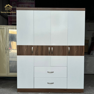 Tủ quần áo gỗ mdf 4 cánh mở màu trắng sơn kẻ ngang giá rẻ