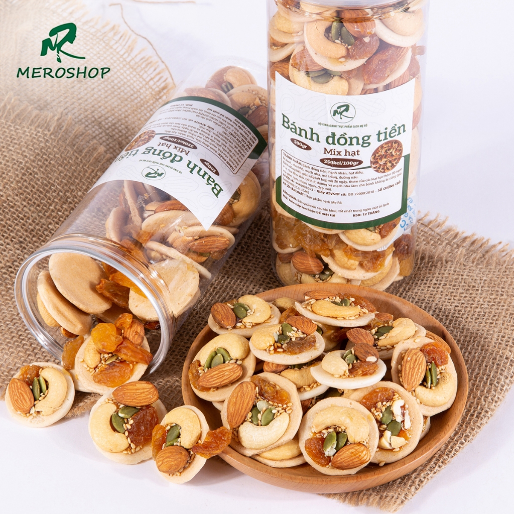 Bánh đồng tiền mix hạt. Có hồ sơ công bố, xuất hóa đơn công ty đầy đủ