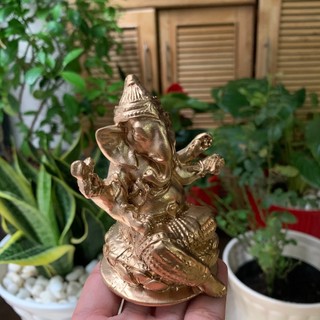 Tượng đá trang trí Thần voi Ganesha - Chiều cao 10cm - Màu nhũ đồng